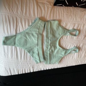 Seafoam rib high waist scoop neck swim suit size L